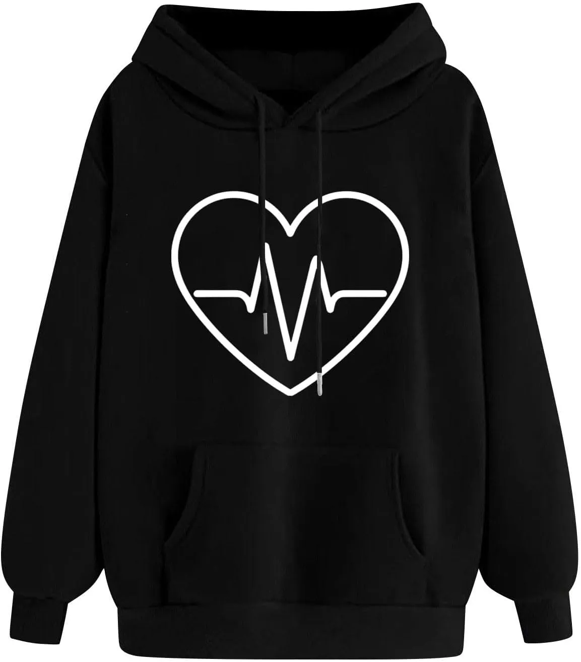 Heart Print Hoodie for Women Casual Pullover Long Sleeve Soft Fleece Relaxed Fit with Hood Lightweight for Dailywear