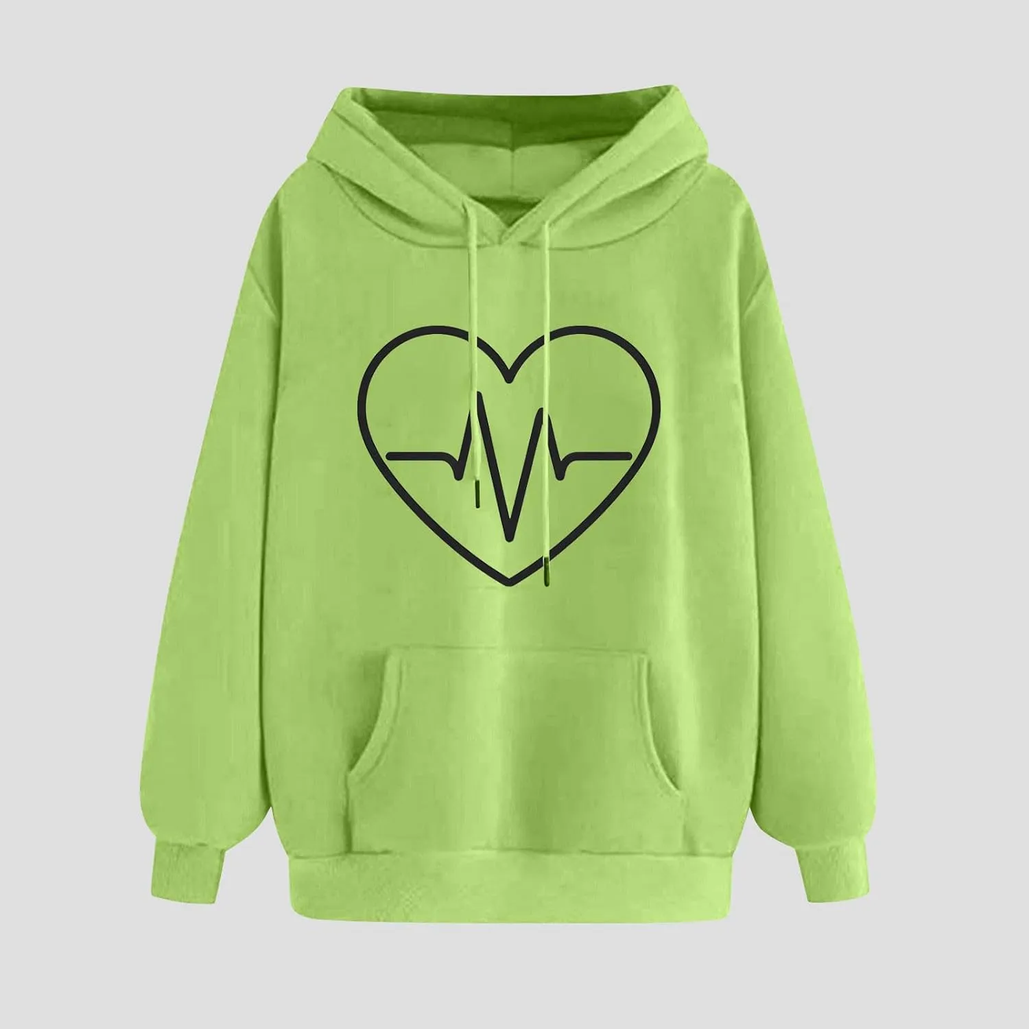 Heart Print Hoodie for Women Casual Pullover Long Sleeve Soft Fleece Relaxed Fit with Hood Lightweight for Dailywear