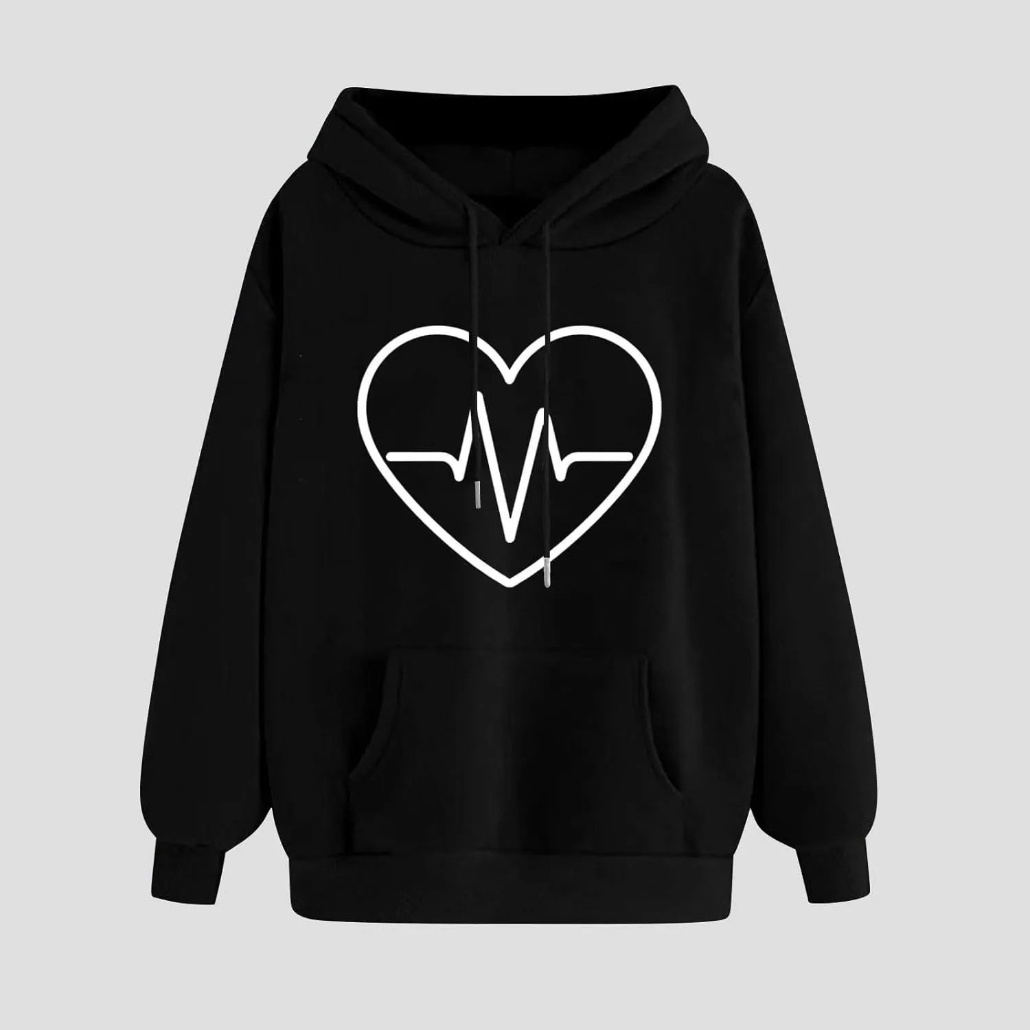 Heart Print Hoodie for Women Casual Pullover Long Sleeve Soft Fleece Relaxed Fit with Hood Lightweight for Dailywear