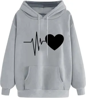 Heartbeat Love Hoodie for Women Hooded Sweatshirt Soft Fleece Cozy Gift for Nurses and Healthcare Workers