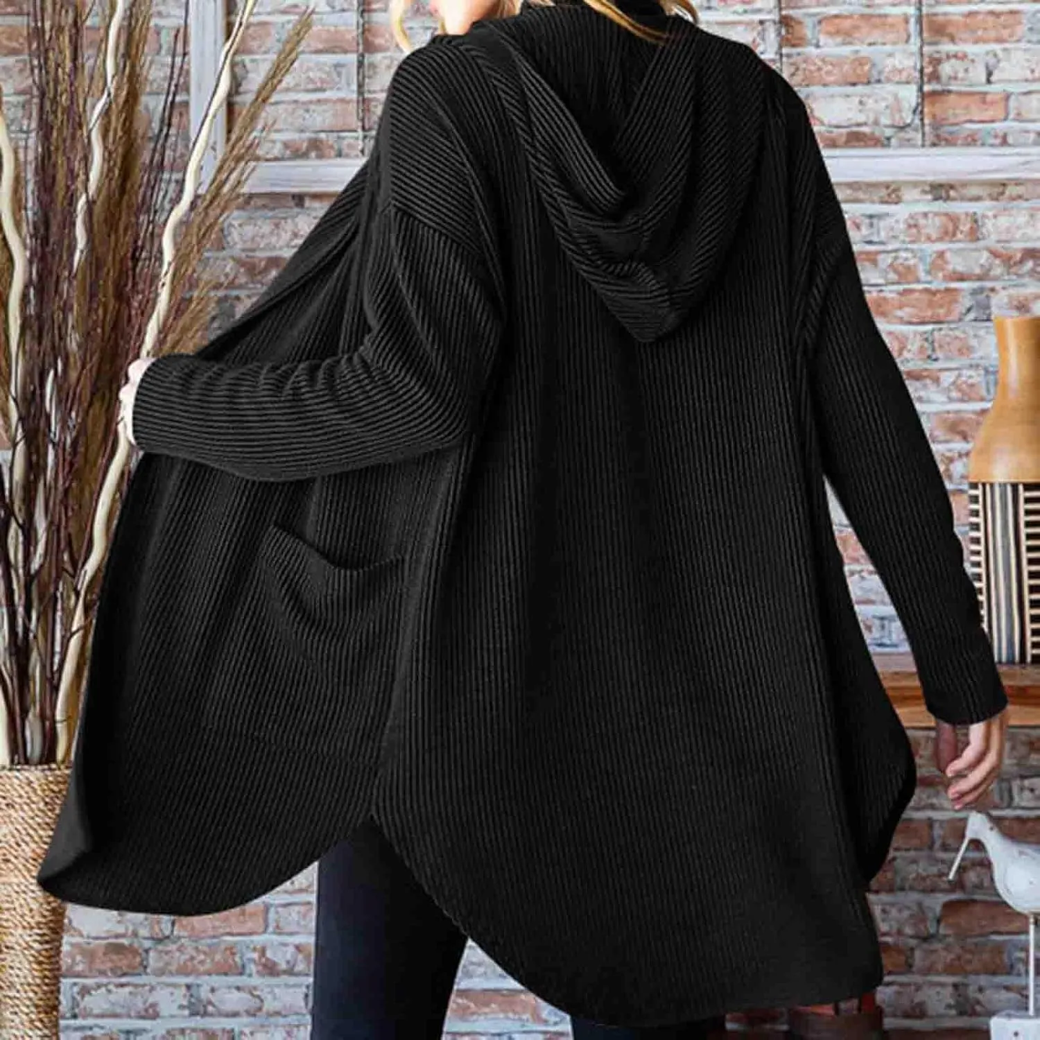 HGps8w Women's Ribbed Knit Hooded Cardigans Open Front Button Up Long Sleeve Fall Winter Sweater Coat Outerwear with Pockets
