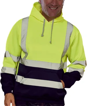 High Visibility Sweatshirt Unisex, Class 3 Hi Vis Safety Hooded Pullover Reflective Sports Hoodie with Black Bottom
