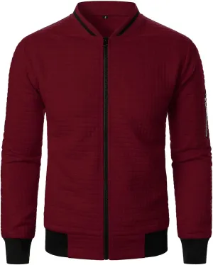 hlysgo Bomber Jacket Men, Mens Lightweight Jackets Casual Bomber Jacket Full Zip Sweatshirt Waffle Coat with Pocket