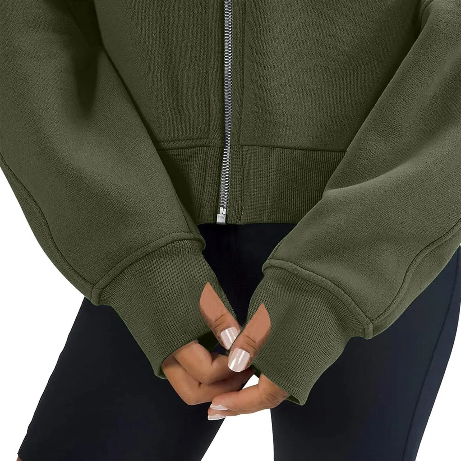 hlysgo Womens Zip Up Hoodie Cropped Sweatshirts Fleece Jackets Fall Outfits Oversized Casual Hoodies with Thumb Holes