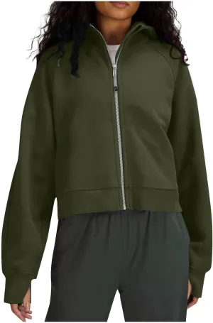 hlysgo Womens Zip Up Hoodie Cropped Sweatshirts Fleece Jackets Fall Outfits Oversized Casual Hoodies with Thumb Holes