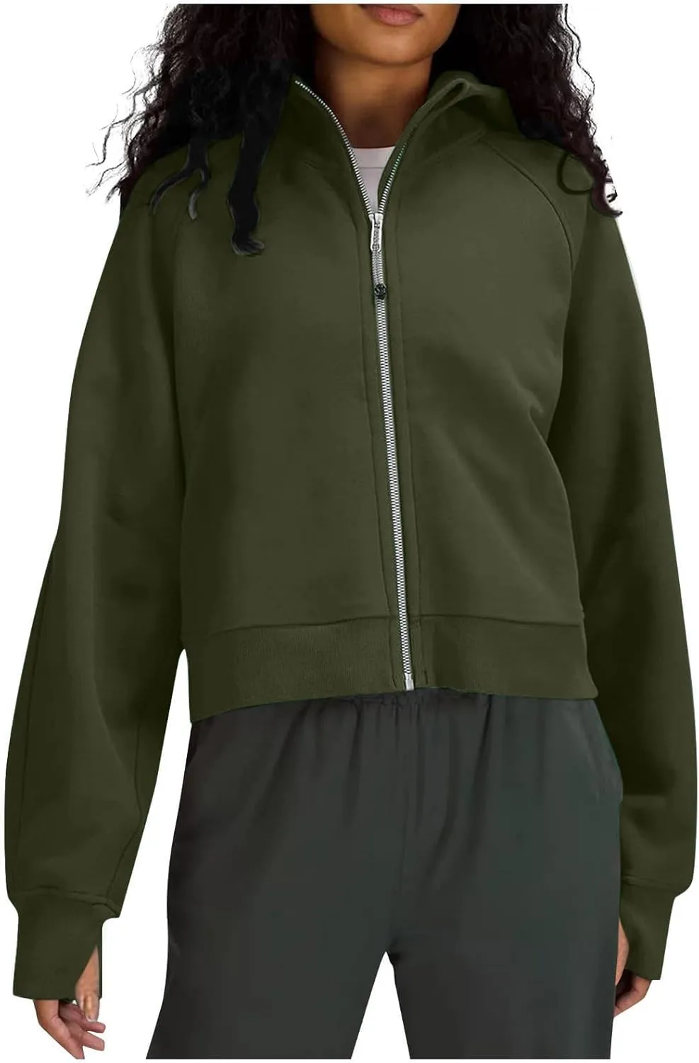 hlysgo Womens Zip Up Hoodie Cropped Sweatshirts Fleece Jackets Fall Outfits Oversized Casual Hoodies with Thumb Holes