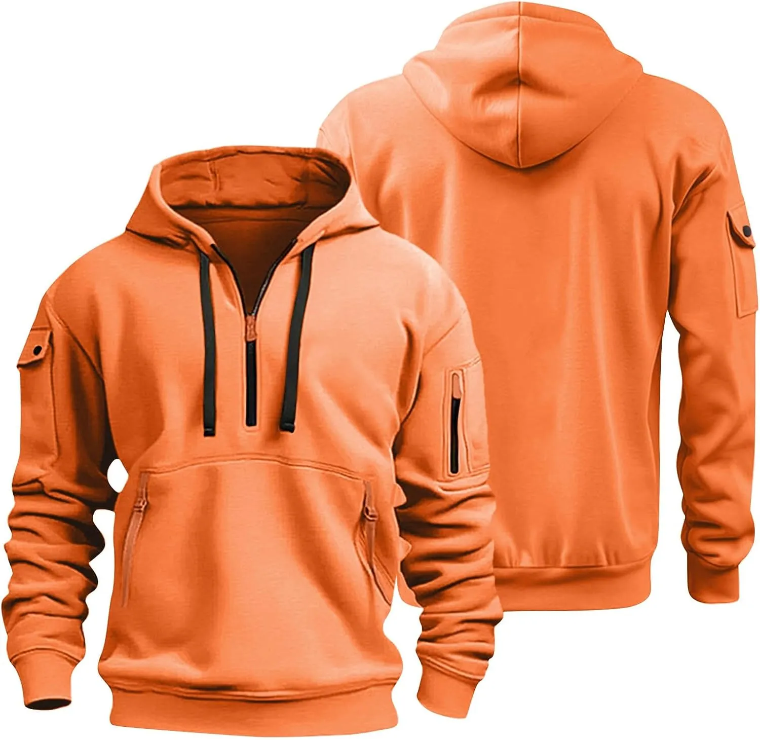 Hoodies for Men Quarter Zip Pullover Tactical Sweatshirt Casual Vintage Long Sleeve Workout Hoodie With Pockets