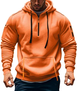 Hoodies for Men Quarter Zip Pullover Tactical Sweatshirt Casual Vintage Long Sleeve Workout Hoodie With Pockets