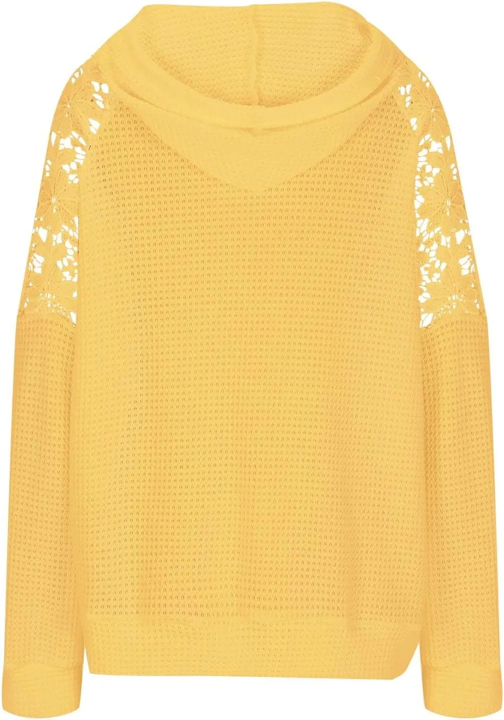 Hoodies For Women Lace Long Sleeve Drawstraing Fashion Sweatshirts Loose Waffle Knit Sweatshirt with Pocket