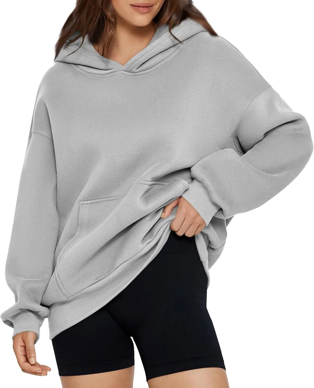 Hoodies For Women Solid Color Plus Size Tops Cozy Fleece Sweatshirt With Pocket Long Sleeve Shirts Fall Fashion Outfits 2024