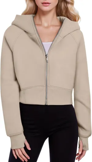 Hoodies for Women Trendy Zip up Cropped Sweatshirt Casual Hooded Y2k Tops Fleece Jackets Fall Winter Outfits Clothes