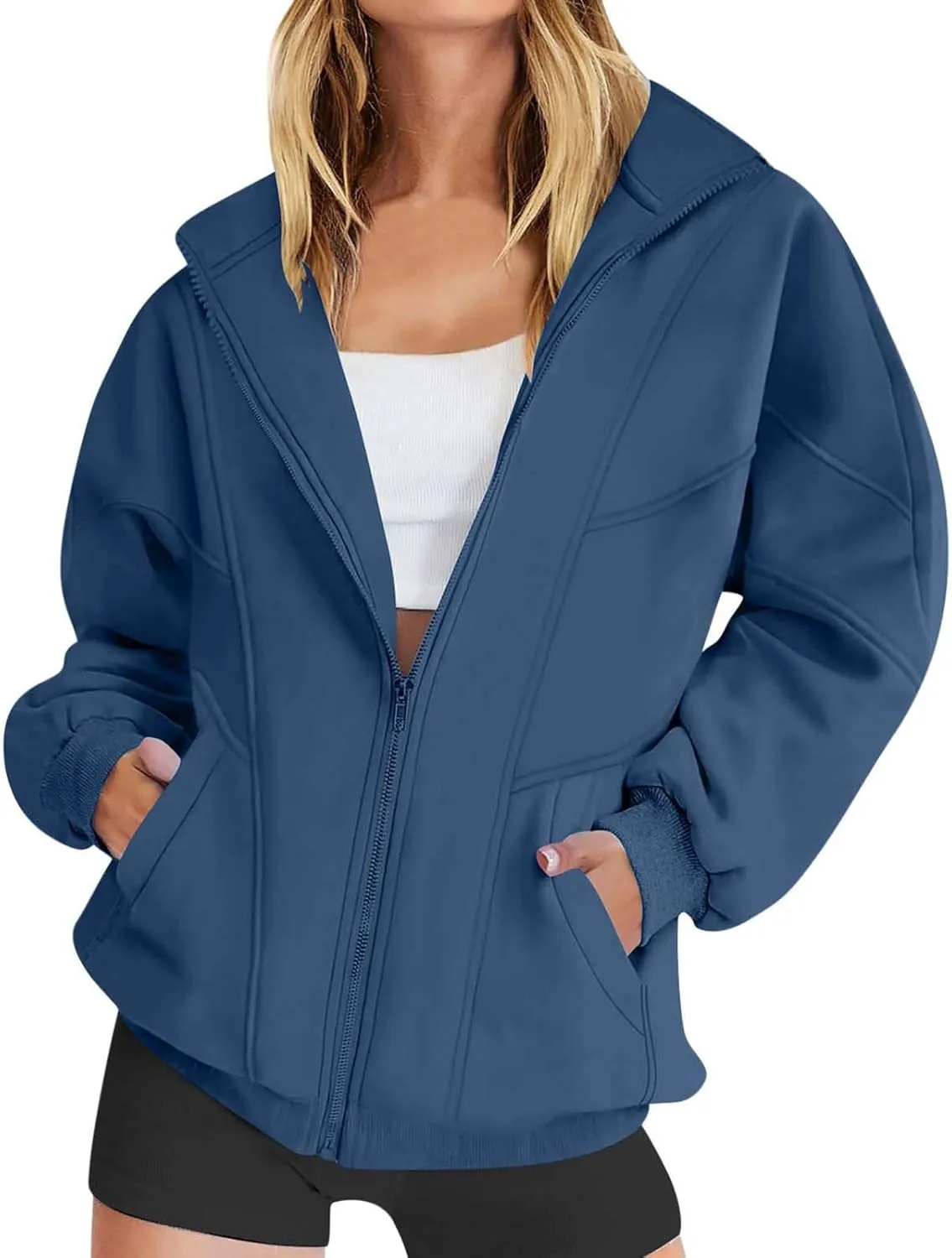 Hoodies for Womens Oversized Sweatshirt Full Zip Up Jacket Casual Loose Fall Fashion Clothes Workout Outfits