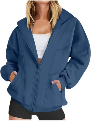 Hoodies for Womens Oversized Sweatshirt Full Zip Up Jacket Casual Loose Fall Fashion Clothes Workout Outfits