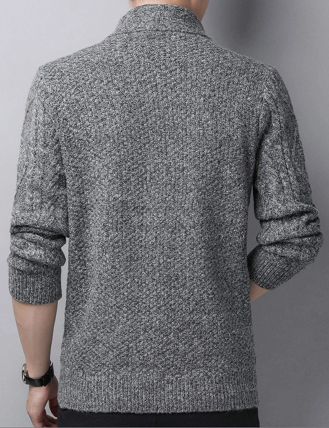 Hotmiss Men's Casual Shawl Collar Button Down Cabel Knit Pockets Cardigans Sweaters
