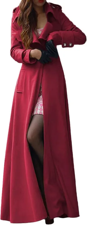 HXHYQKP Women's Wool Blend Long Coat Overcoat Woolen Coat Casual Winter Outerwear Vintage Warm Jacket
