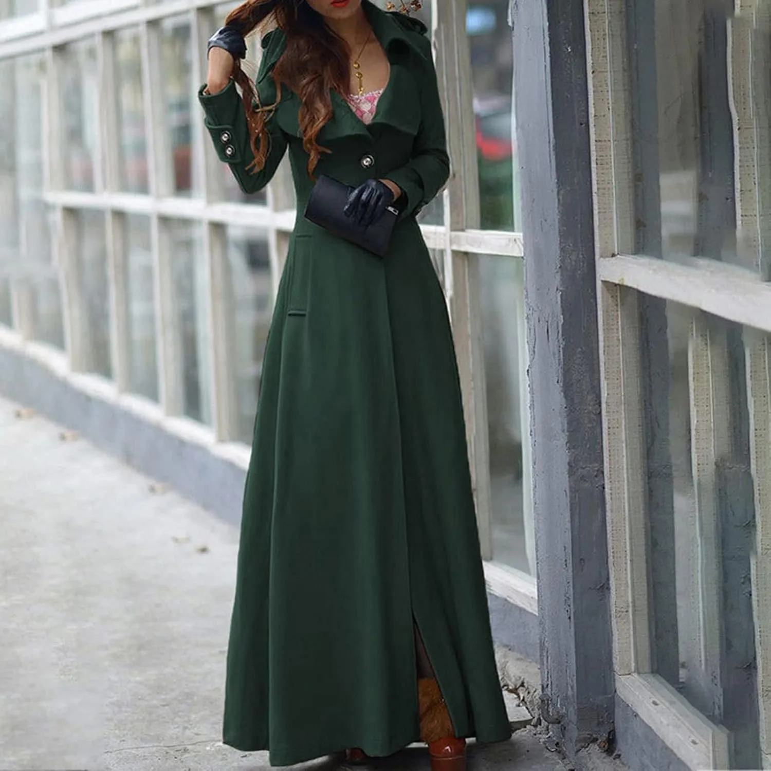 HXHYQKP Women's Wool Blend Long Coat Overcoat Woolen Coat Casual Winter Outerwear Vintage Warm Jacket