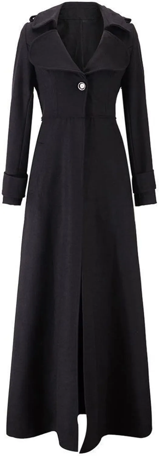 HXHYQKP Women's Wool Blend Long Coat Overcoat Woolen Coat Casual Winter Outerwear Vintage Warm Jacket