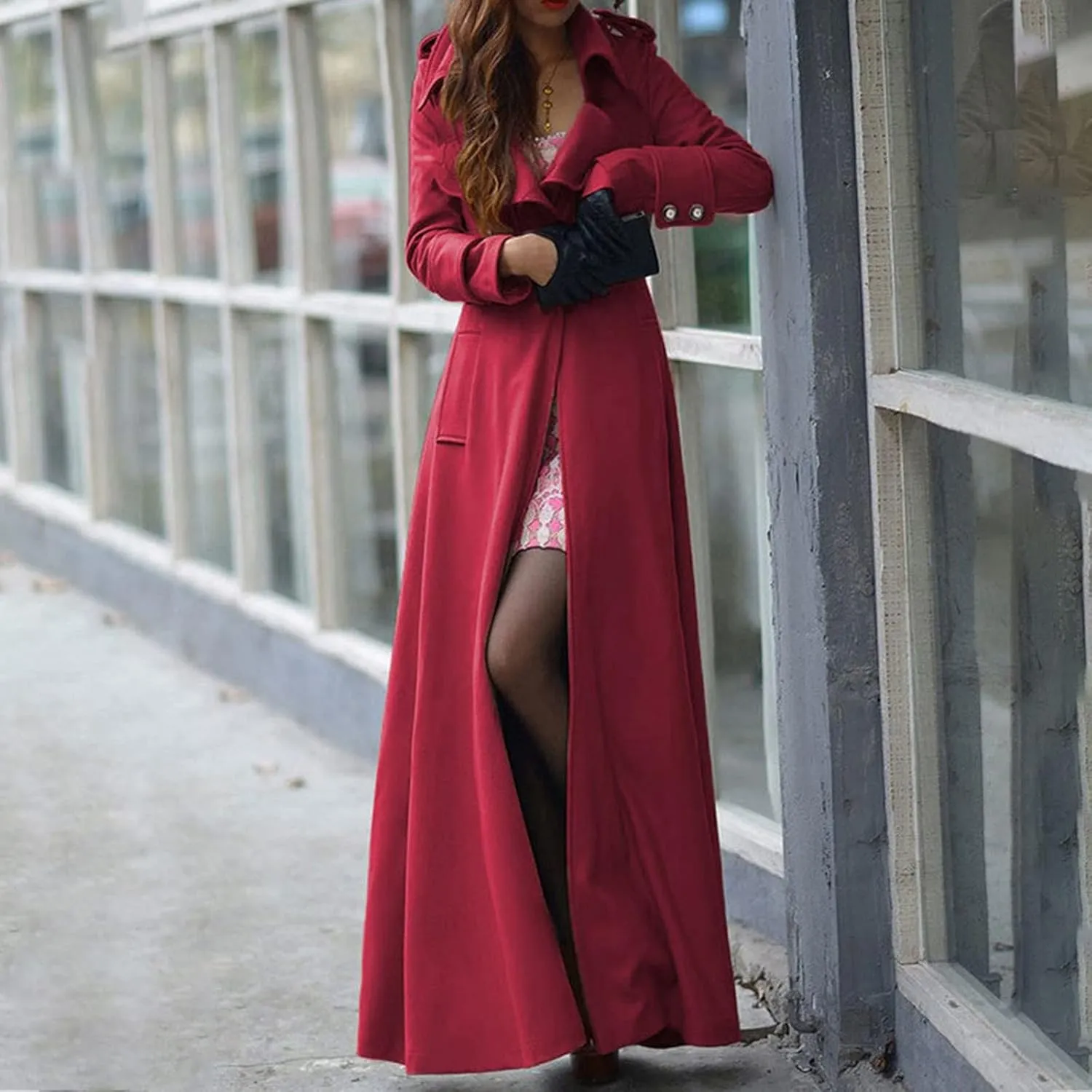 HXHYQKP Women's Wool Blend Long Coat Overcoat Woolen Coat Casual Winter Outerwear Vintage Warm Jacket