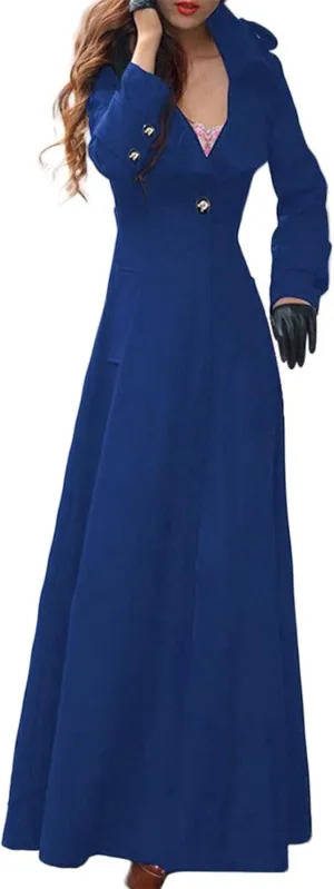 HXHYQKP Women's Wool Blend Long Coat Overcoat Woolen Coat Casual Winter Outerwear Vintage Warm Jacket