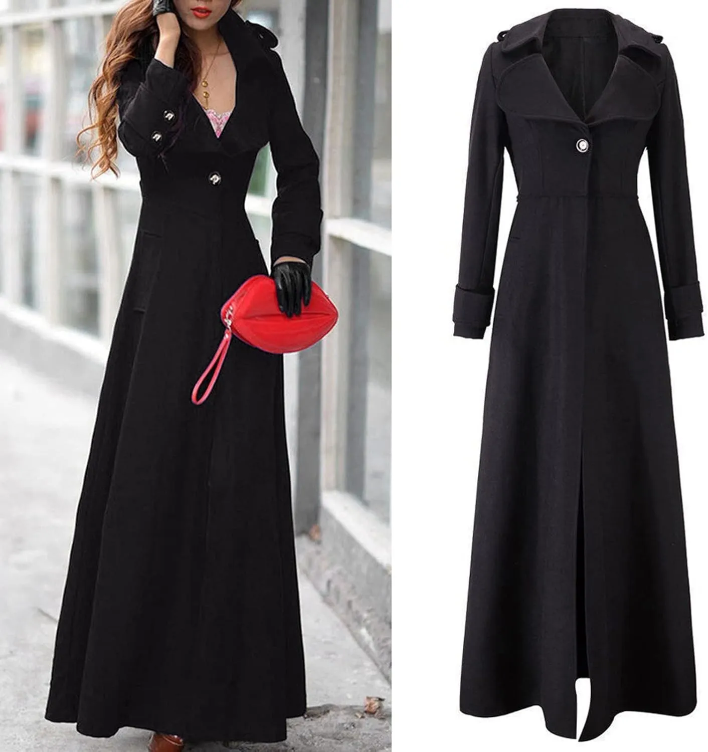 HXHYQKP Women's Wool Blend Long Coat Overcoat Woolen Coat Casual Winter Outerwear Vintage Warm Jacket