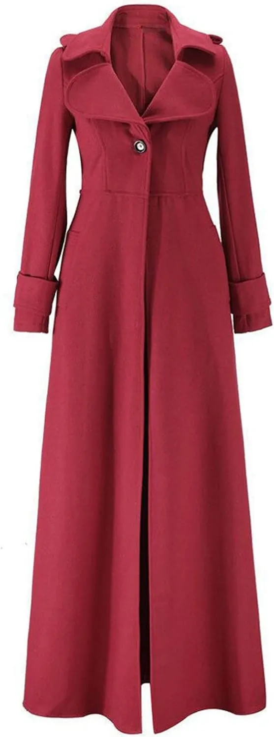 HXHYQKP Women's Wool Blend Long Coat Overcoat Woolen Coat Casual Winter Outerwear Vintage Warm Jacket