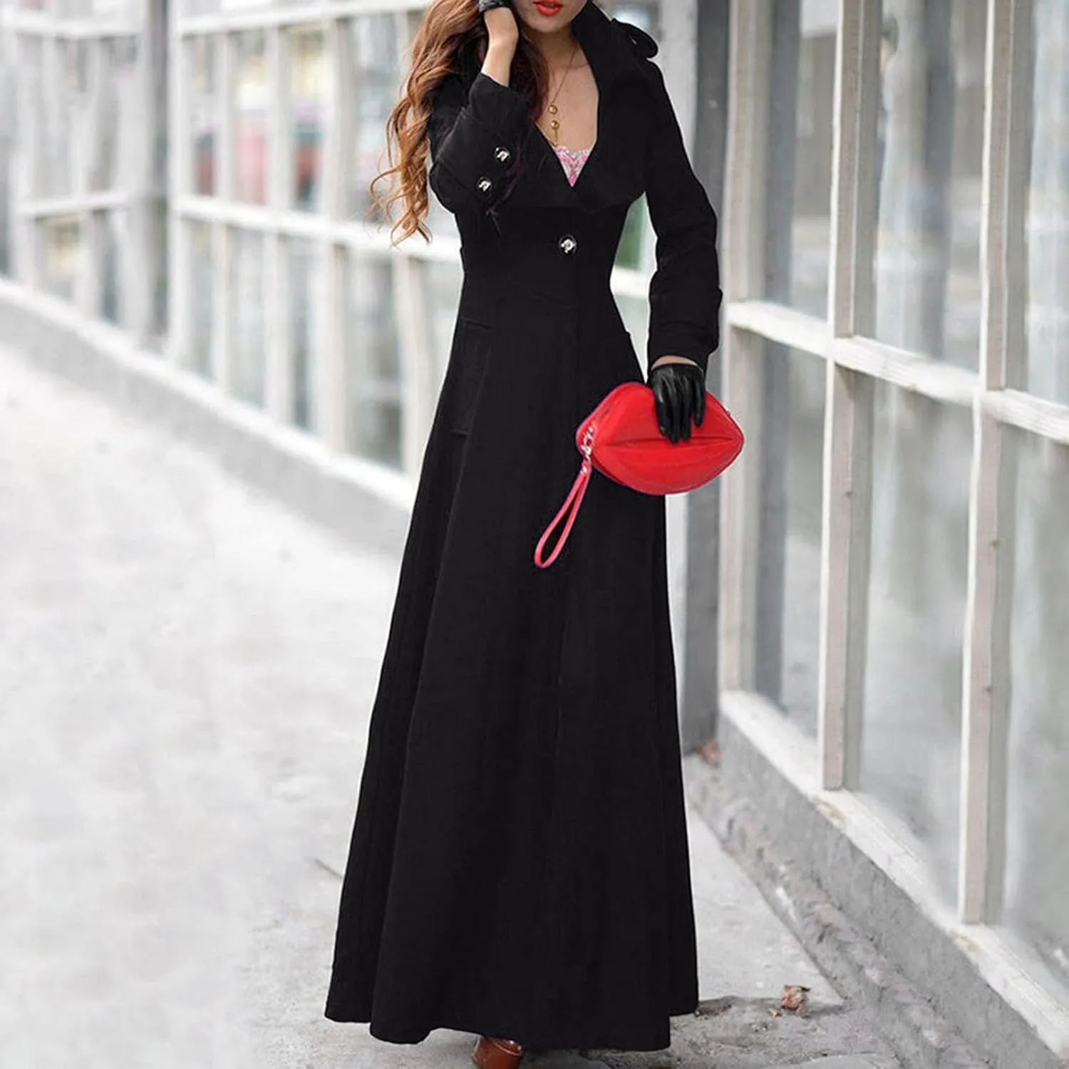 HXHYQKP Women's Wool Blend Long Coat Overcoat Woolen Coat Casual Winter Outerwear Vintage Warm Jacket