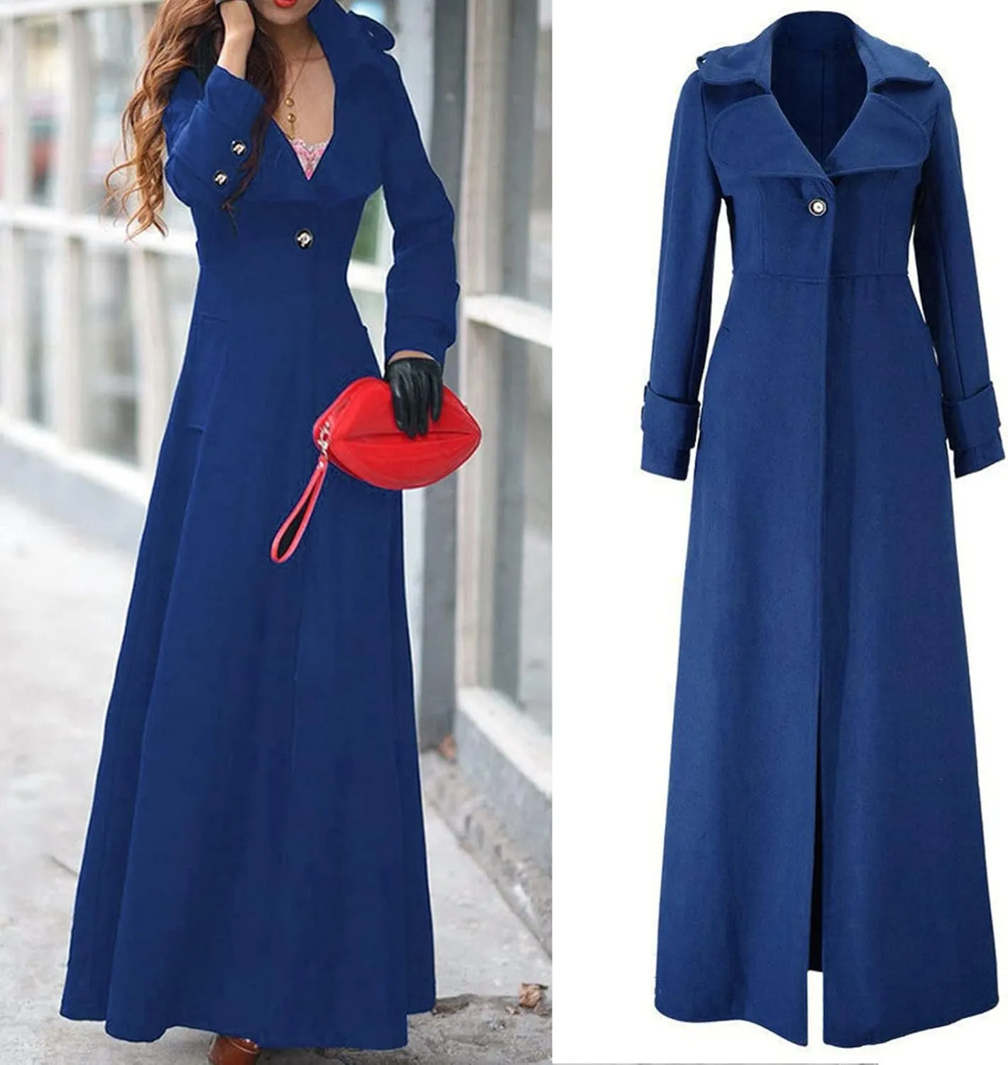HXHYQKP Women's Wool Blend Long Coat Overcoat Woolen Coat Casual Winter Outerwear Vintage Warm Jacket