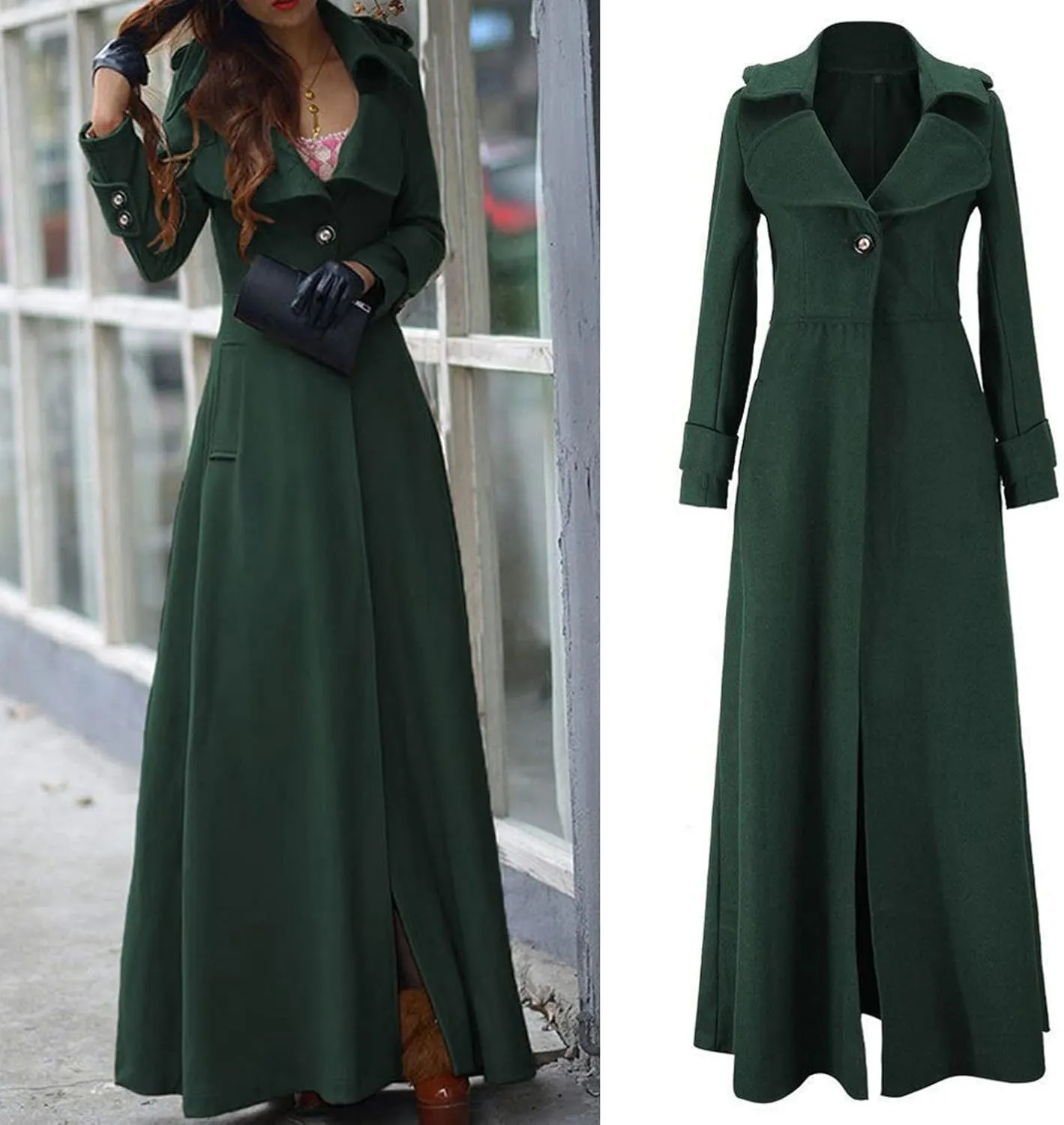 HXHYQKP Women's Wool Blend Long Coat Overcoat Woolen Coat Casual Winter Outerwear Vintage Warm Jacket