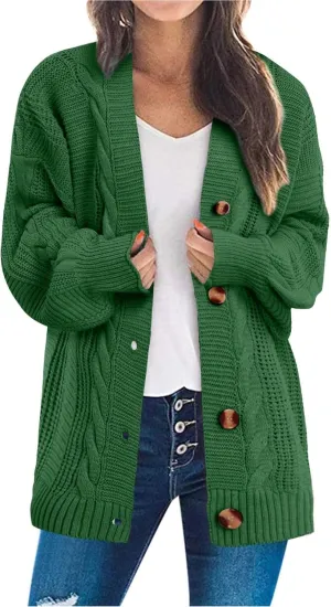 iLH Cardigan Sweaters for Women Open Front Cable Knit Sweater Chunky Crochet Outwear Coats Button down Fall Jackets