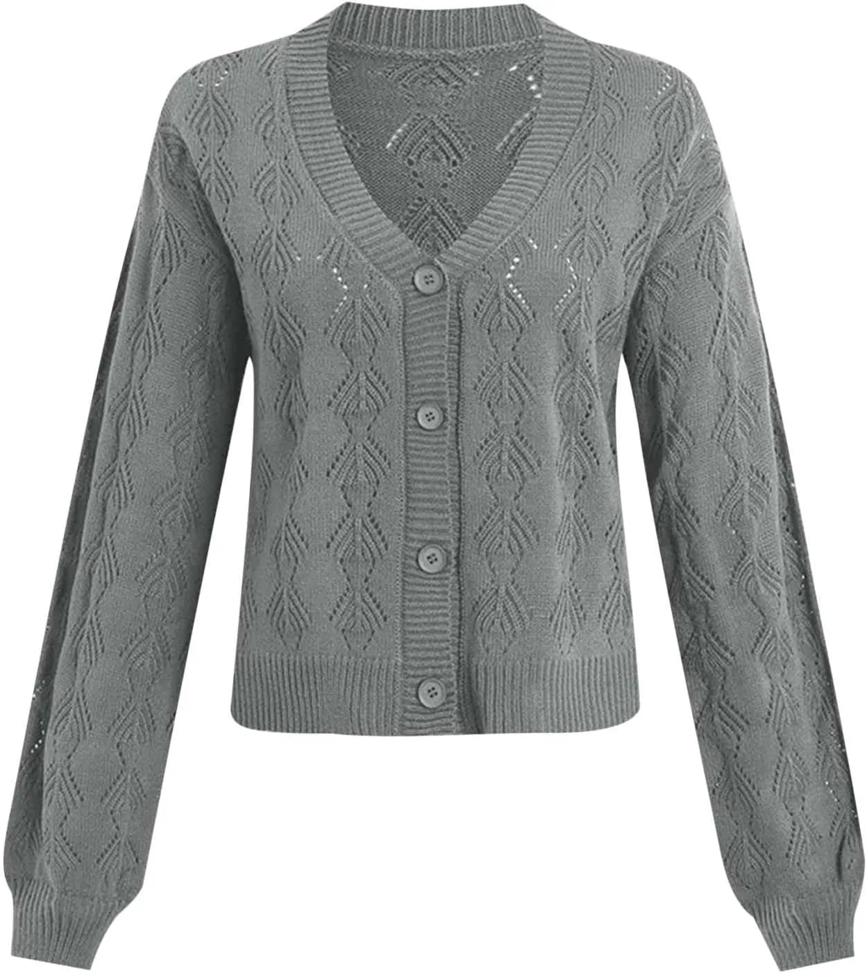 iLH Cardigans for Women 2024 Fall Lightweight Open Front Sweater V Neck Button Down Knit Outerwear Loose Crochet Jacket