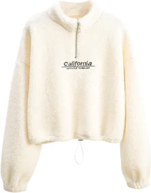 iLH Womens Cropped Fleece Hoodies Stand Collar Zip Up Pullover Sweatshirts For Women Soft Thermal Streetwear Leisure Hoodies