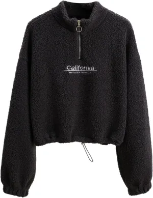 iLH Womens Cropped Fleece Hoodies Stand Collar Zip Up Pullover Sweatshirts For Women Soft Thermal Streetwear Leisure Hoodies