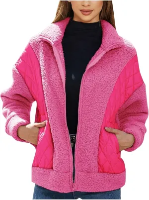 Jackets for Women Full Zip Fuzzy Fleece Sherpa Lined Cardignas Jacket Plus Size Open Front Winter Coats with Pockets
