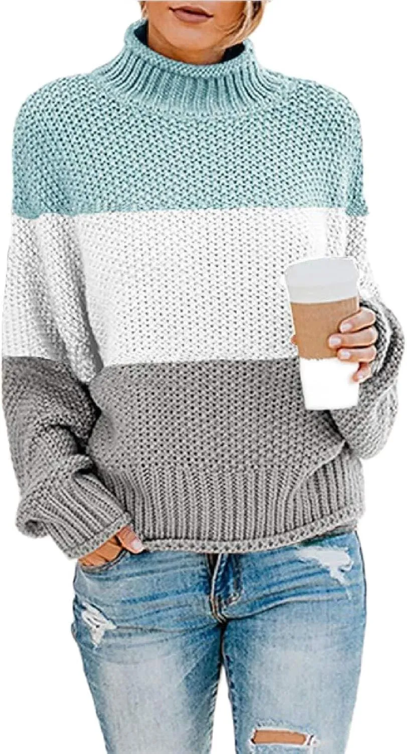 JEGULV Turtleneck Sweaters for Woman Dressy Casual Long Sleeve Cable Knit Pullover Tops Sweaters Loose Soft Jumper Sweaters