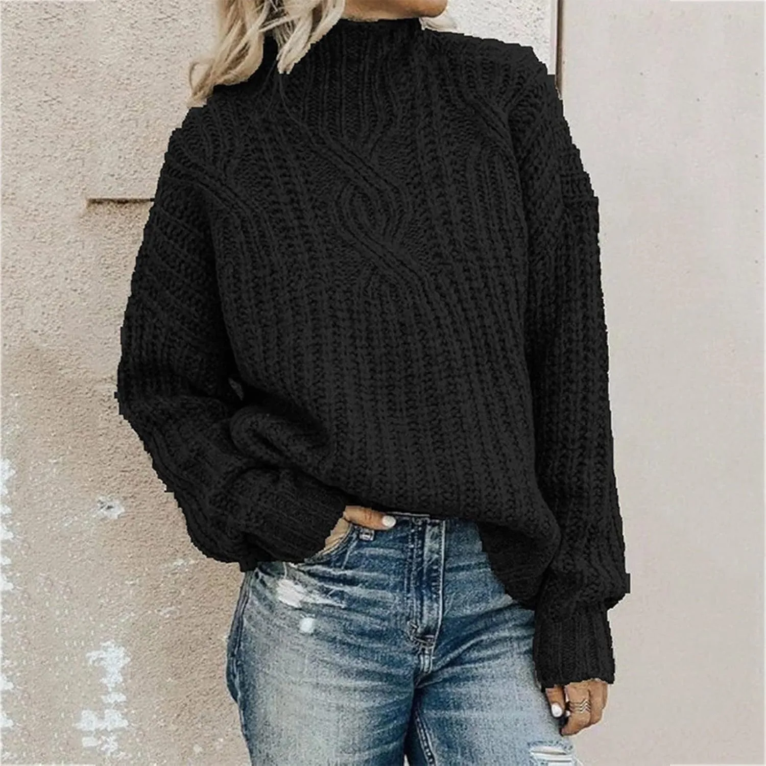 JEGULV Turtleneck Sweaters for Woman Dressy Casual Long Sleeve Cable Knit Pullover Tops Sweaters Loose Soft Jumper Sweaters
