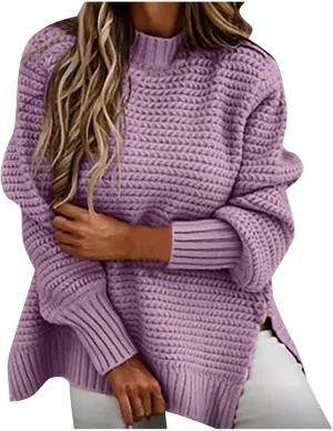JEGULV Turtleneck Sweaters for Woman Dressy Casual Long Sleeve Cable Knit Pullover Tops Sweaters Loose Soft Jumper Sweaters