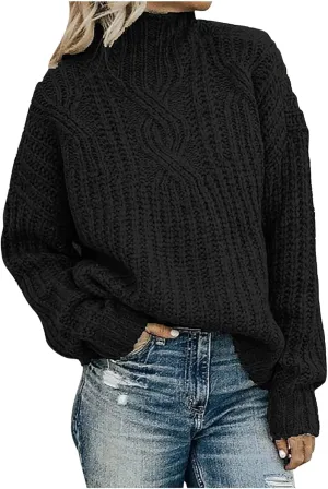 JEGULV Turtleneck Sweaters for Woman Dressy Casual Long Sleeve Cable Knit Pullover Tops Sweaters Loose Soft Jumper Sweaters