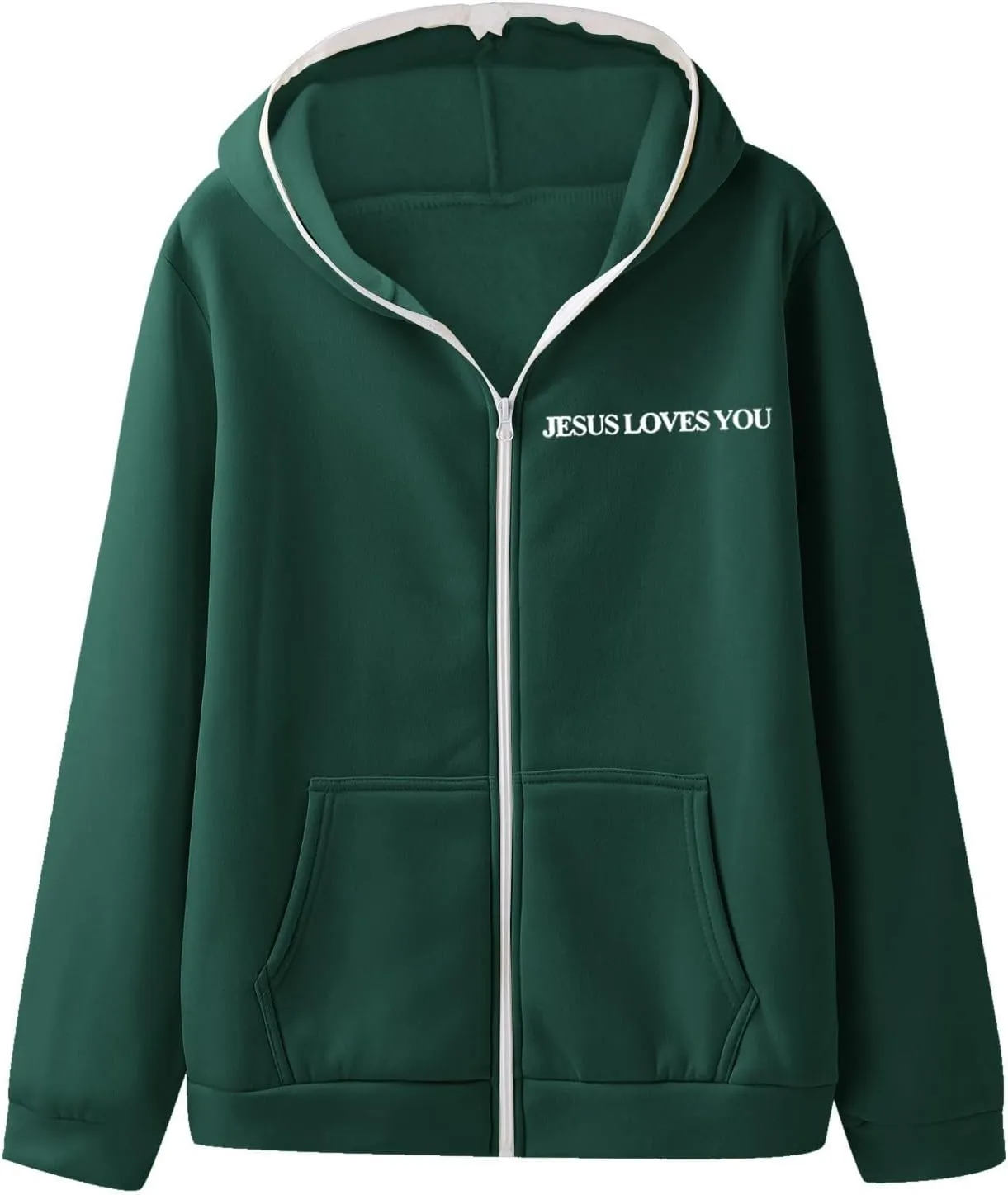 Jesus Loves You Zip Up Hoodie Men Trust in The Lord Sweatshirt Letter Print Preppy Coat Long Sleeve Jacket