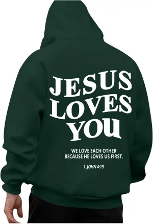 Jesus Loves You Zip Up Hoodie Men Trust in The Lord Sweatshirt Letter Print Preppy Coat Long Sleeve Jacket