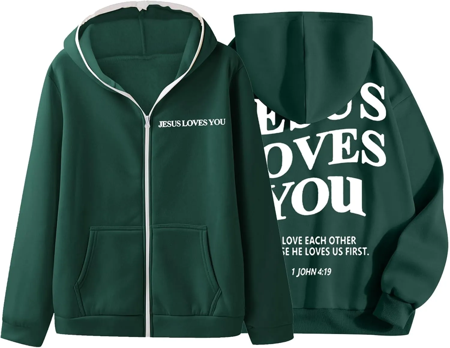 Jesus Loves You Zip Up Hoodie Men Trust in The Lord Sweatshirt Letter Print Preppy Coat Long Sleeve Jacket