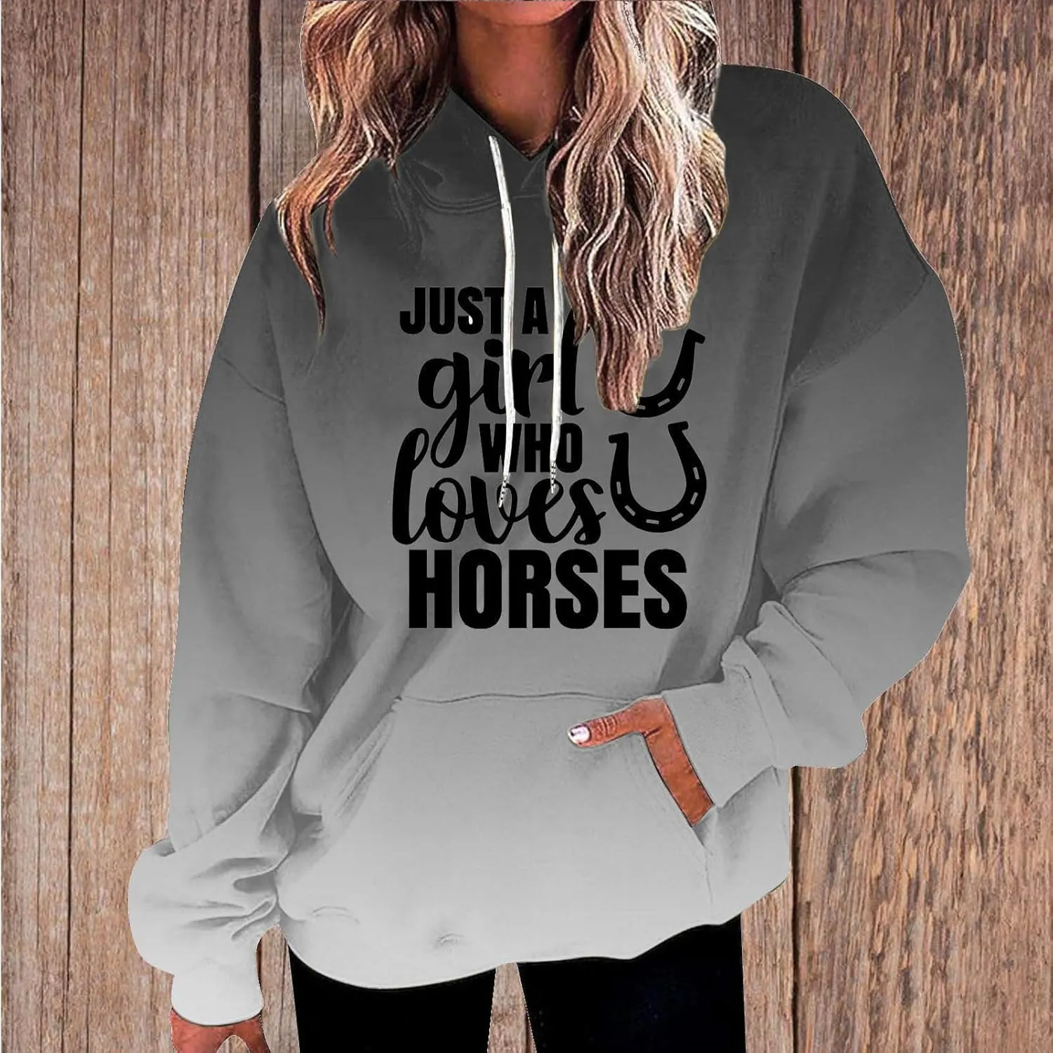 Just a Girl Who Loves Horses Hoodie for Women Pullover Casual Hooded Sweatshirt Equestrian Gift Cozy Top Streetwear