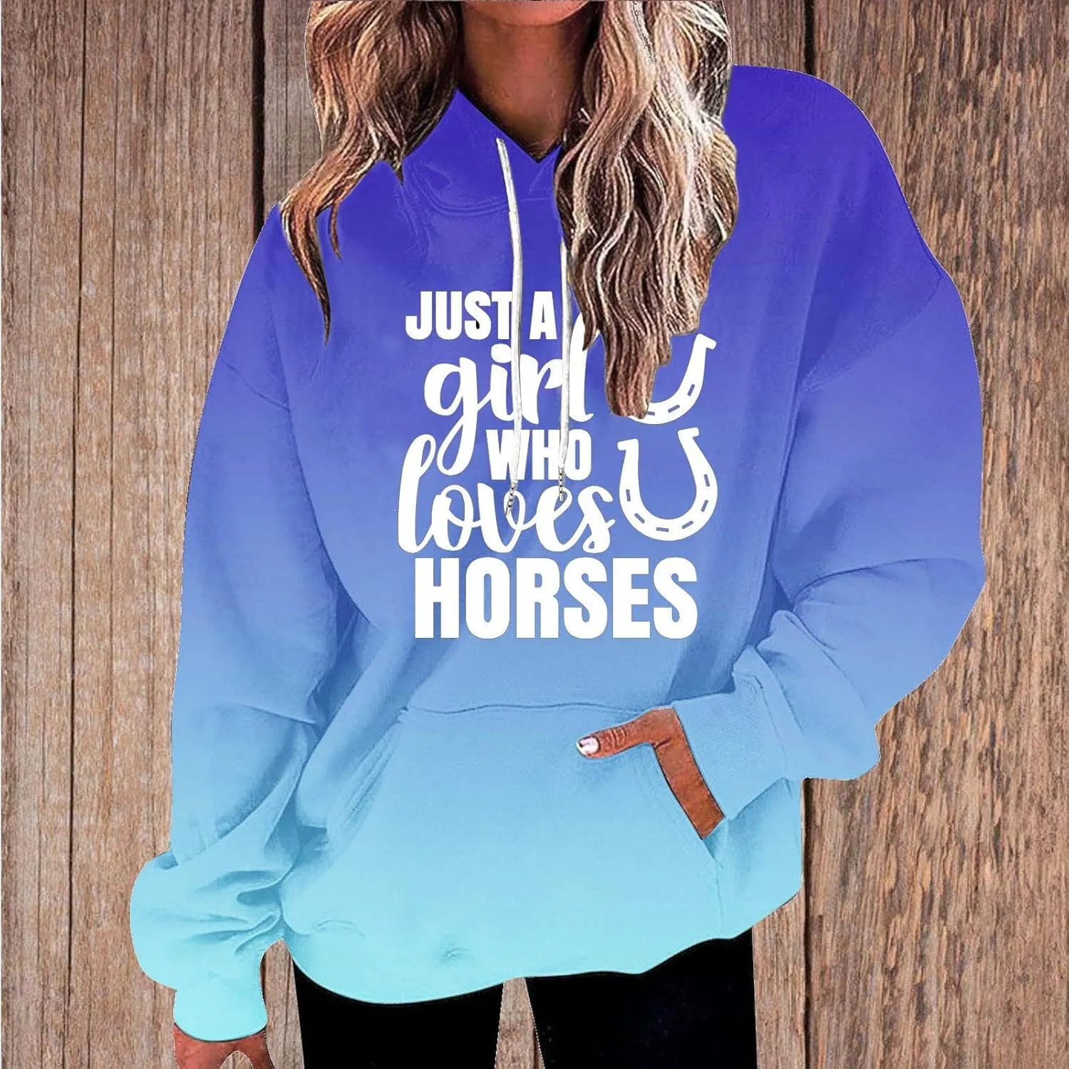 Just a Girl Who Loves Horses Hoodie for Women Pullover Casual Hooded Sweatshirt Equestrian Gift Cozy Top Streetwear