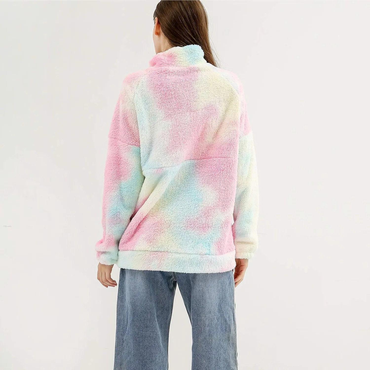 KEEVICI Womens Tie Dye Hoodie Cozy Oversize Fluffy Fleece Sweatshirt Pullover Outwear
