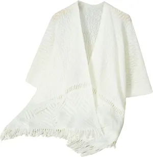 Knit Shawl Wrap for Women, Ladies Knitted Poncho Cape Open Front Cardigan Sweater Outwear with Tassel for Fall Winter