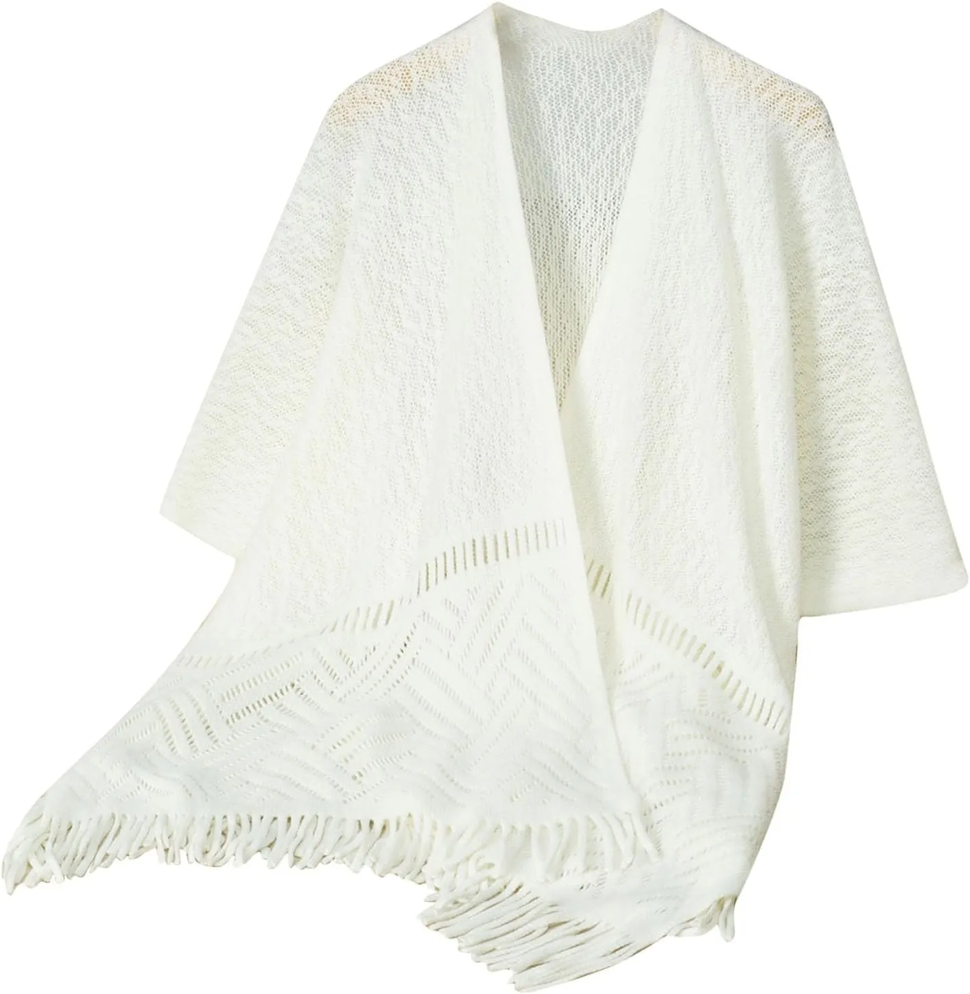 Knit Shawl Wrap for Women, Ladies Knitted Poncho Cape Open Front Cardigan Sweater Outwear with Tassel for Fall Winter