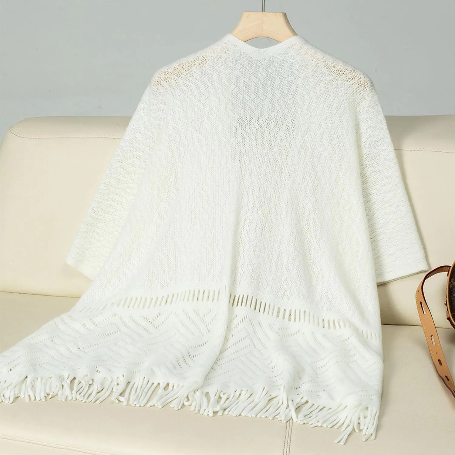 Knit Shawl Wrap for Women, Ladies Knitted Poncho Cape Open Front Cardigan Sweater Outwear with Tassel for Fall Winter