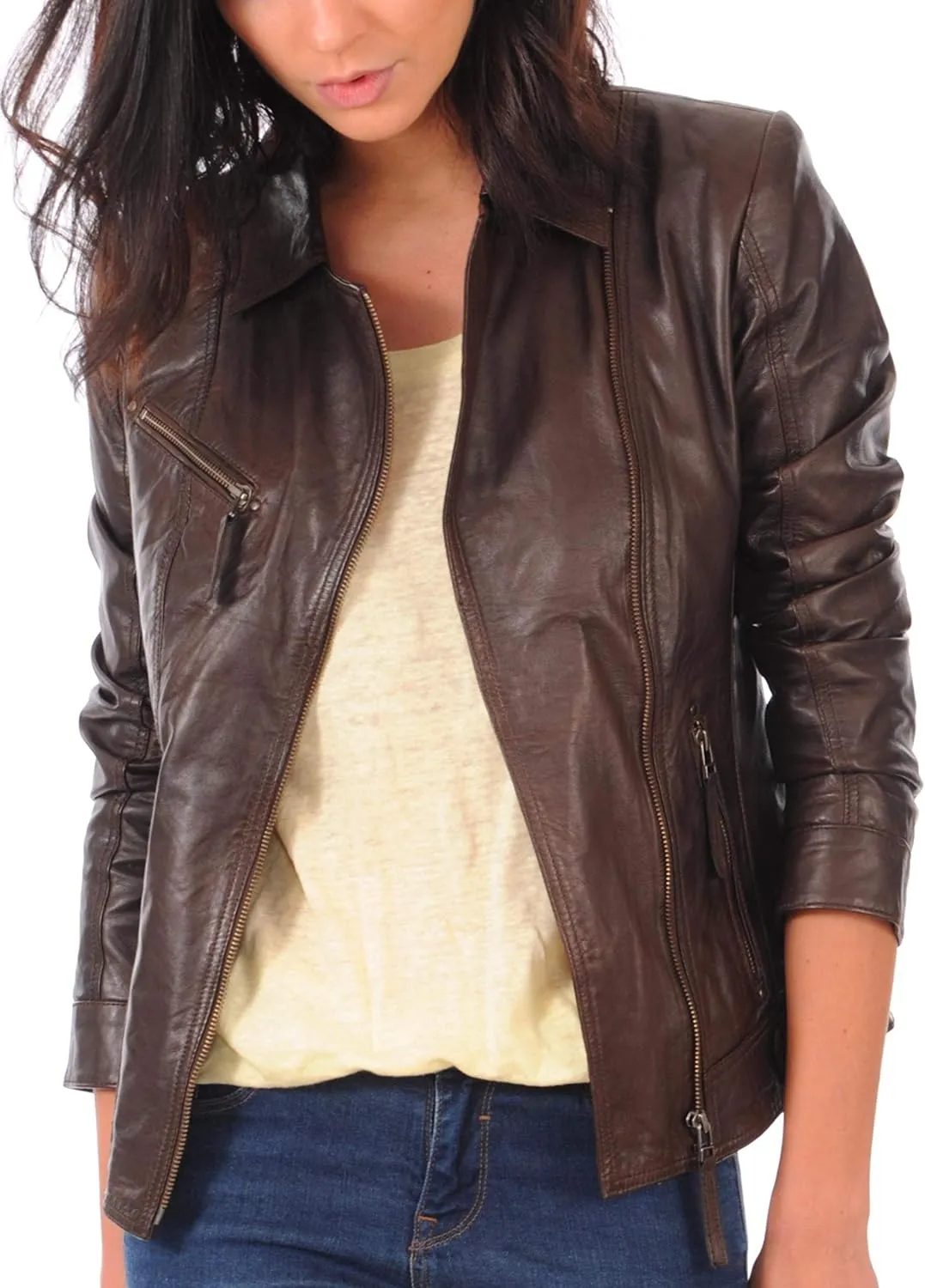 KYZER KRAFT Womens Leather Jacket Bomber Motorcycle Biker Real Lambskin Leather Jacket for Womens
