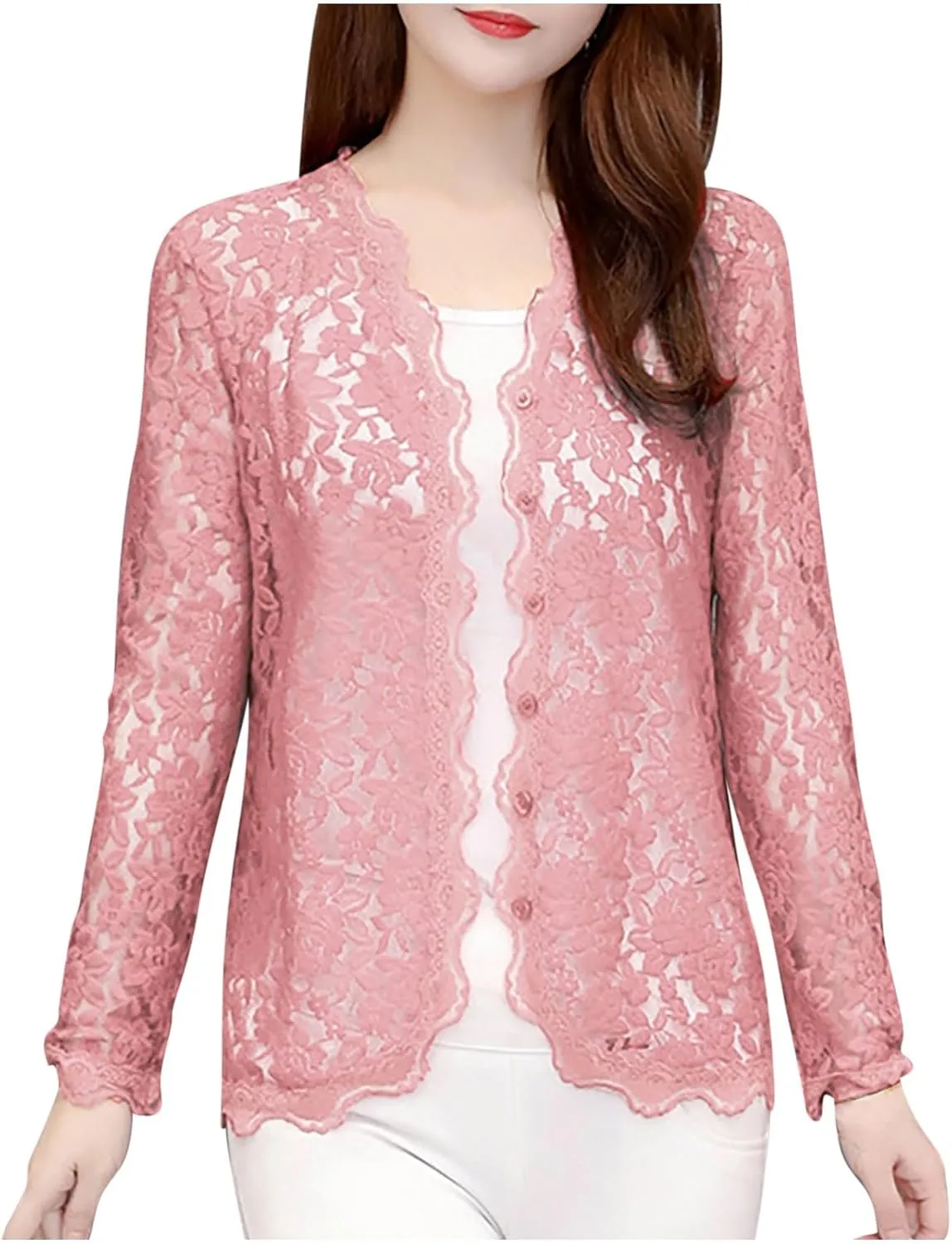 Lace Floral Shrug Cardigans for Women Plus Size Long Sleeve Open Front Crochet Bolero Jacket Cropped Cardigan