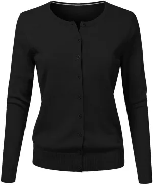 Ladies Button Round Neck Long Sleeve Soft Knitted Cardigan Sweater Women Cardigans for Women Plus Size Pockets