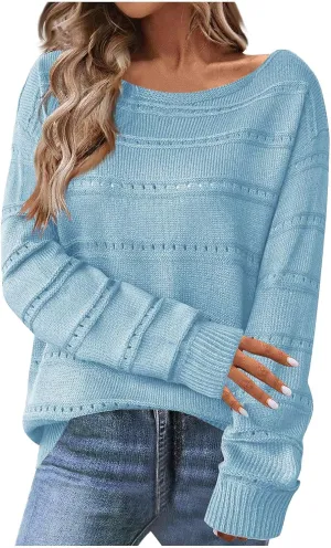 Lastesso Fall Sweaters for Women 2024 Lightweight Soft Long Sleeve Sweater Breathable Knitted Long Sleeve Slouchy Clothes